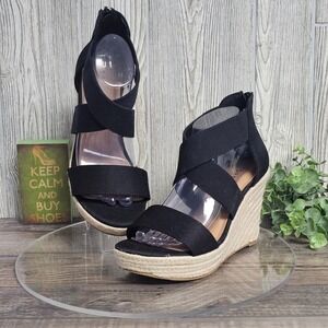 Torrid Black Elastic Espadrille Wedge Sandals 7.5WW Wide Comfort Style 41835091